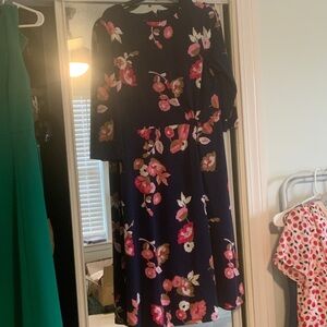 Talbots Navy Floral Long Sleeve Dress
